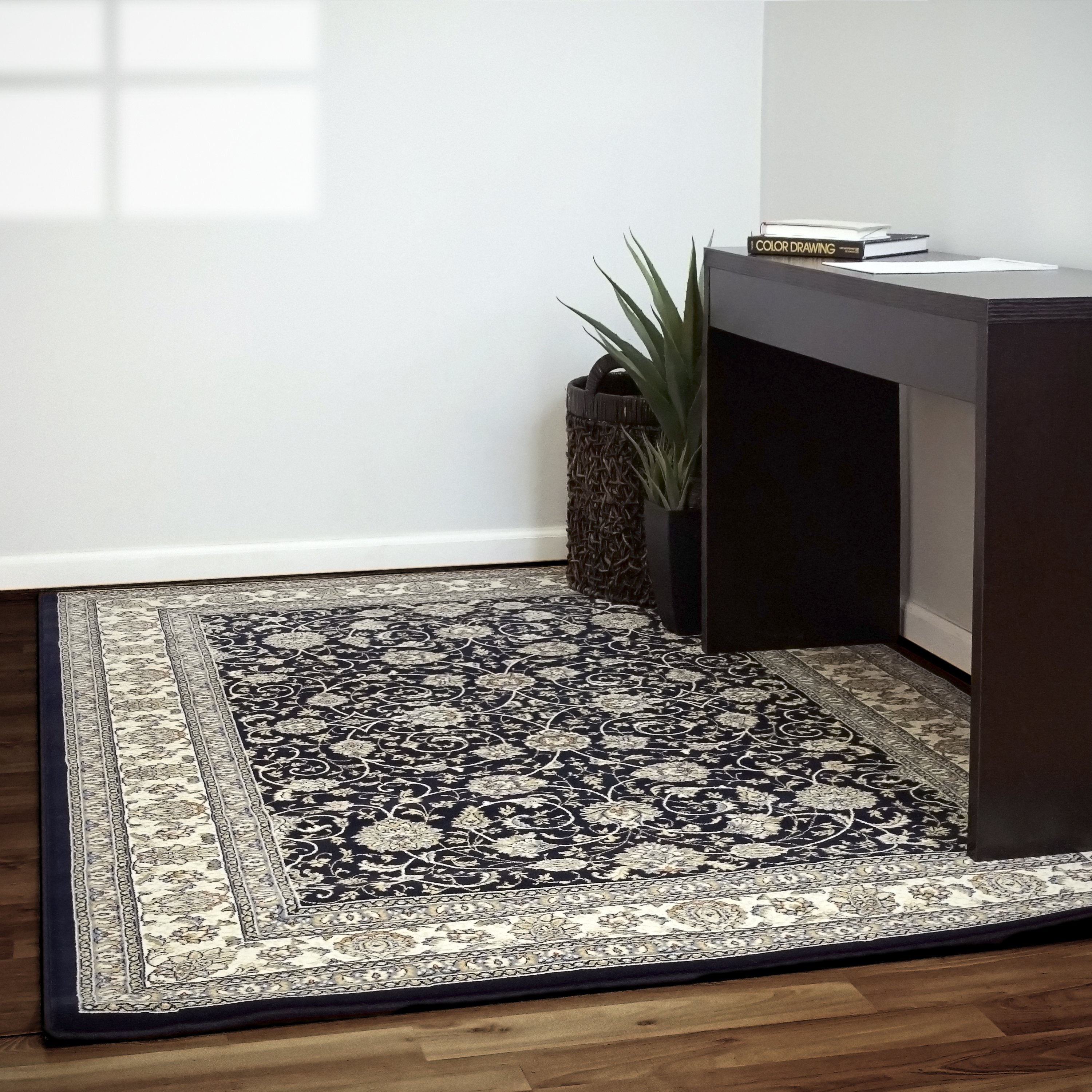 Dynamic Area Rugs Ancient Garden Area Rugs 57120-3464 Navy 100% Poly Belgium 13 Sizes