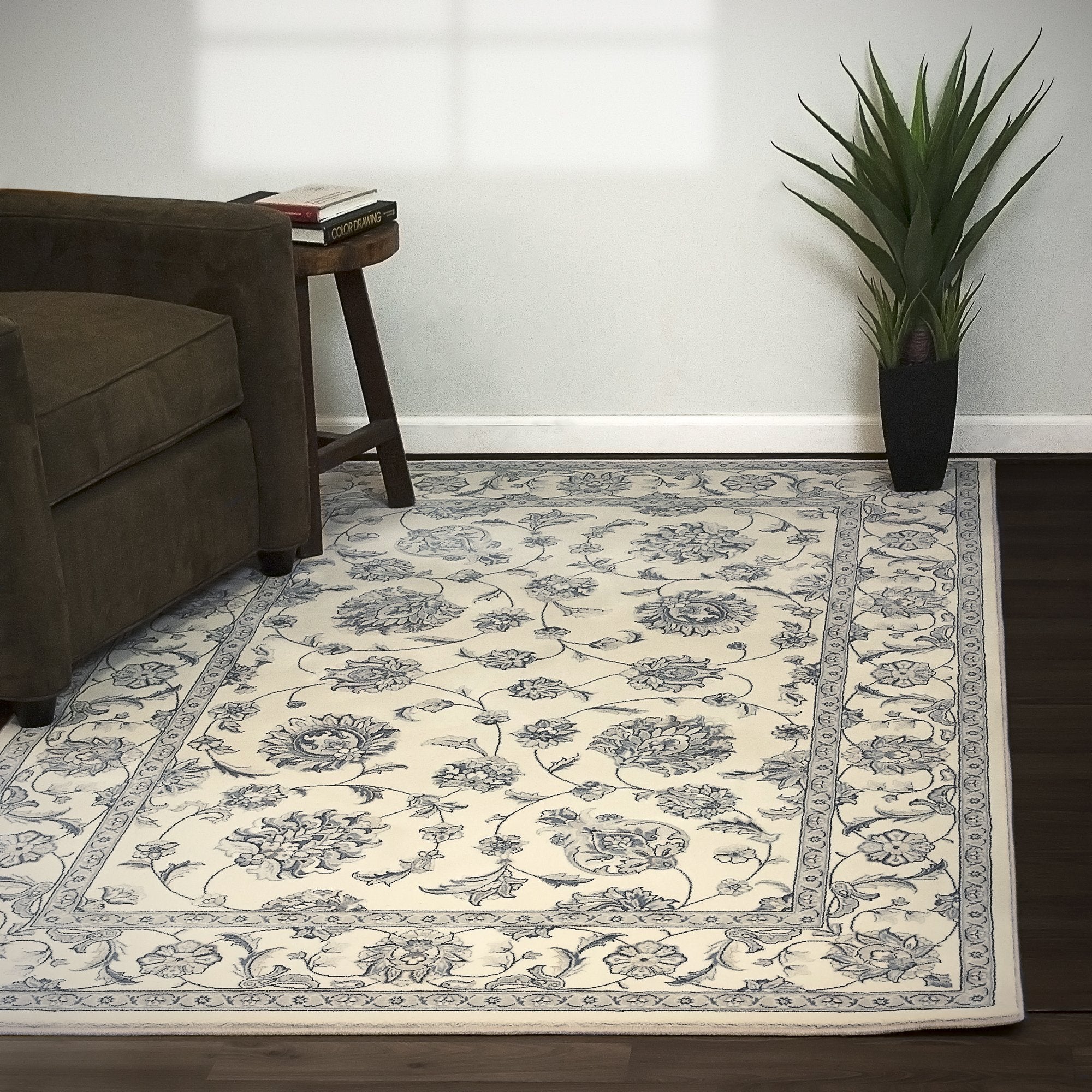 Dynamic Area Rugs Ancient Garden Area Rugs 57365-6666 Ivory-Grey 100% Poly Belgium 14 Sizes