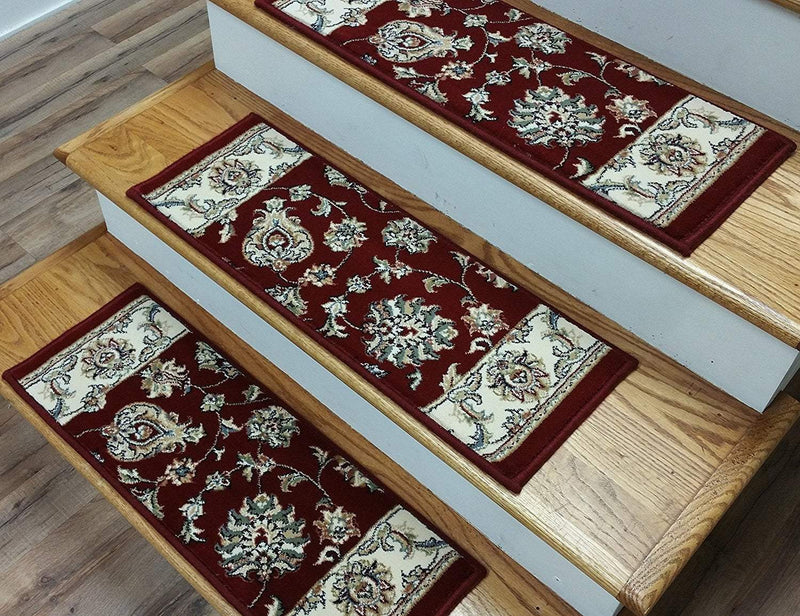 Dynamic Area Rugs Set of Treads 13 pcs 26in x 9 in Ancient Garden Area Rugs 57365-1464 Red 100% Poly Belgium 14 Sizes