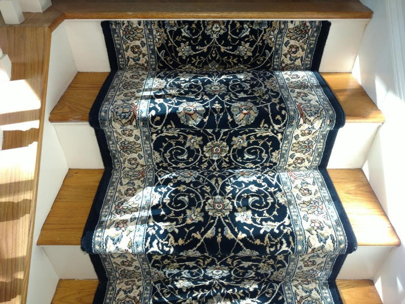 Brilliant Herati Navy Stair Runner 72240-520- 26 inch Sold By the Foot