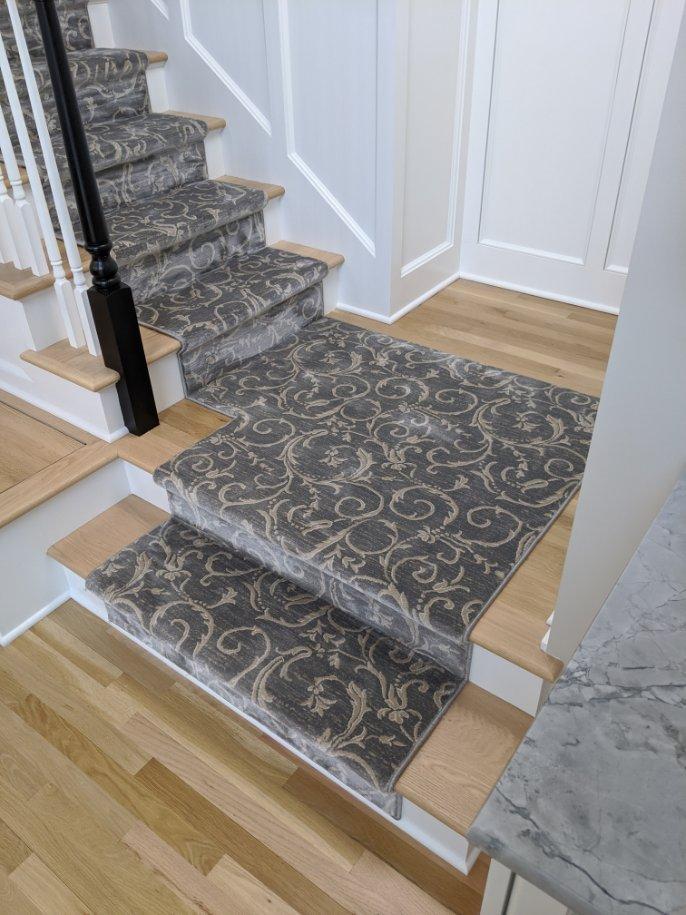 Kane Carpet Julington Imperial Grey Scroll 30Inch Custom Serged Runner Install