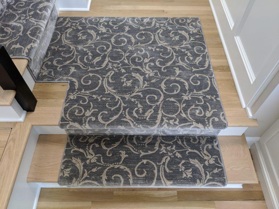 Kane Carpet Julington Imperial Grey Scroll 30Inch Custom Serged Runner Install