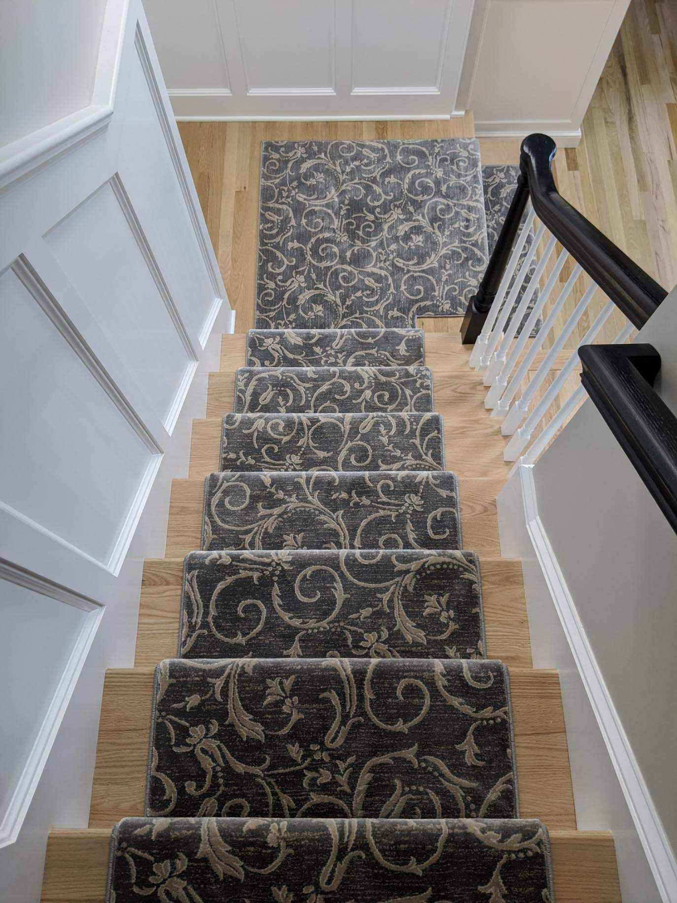 Kane Carpet Julington Imperial Grey Scroll 30Inch Custom Serged Runner Install