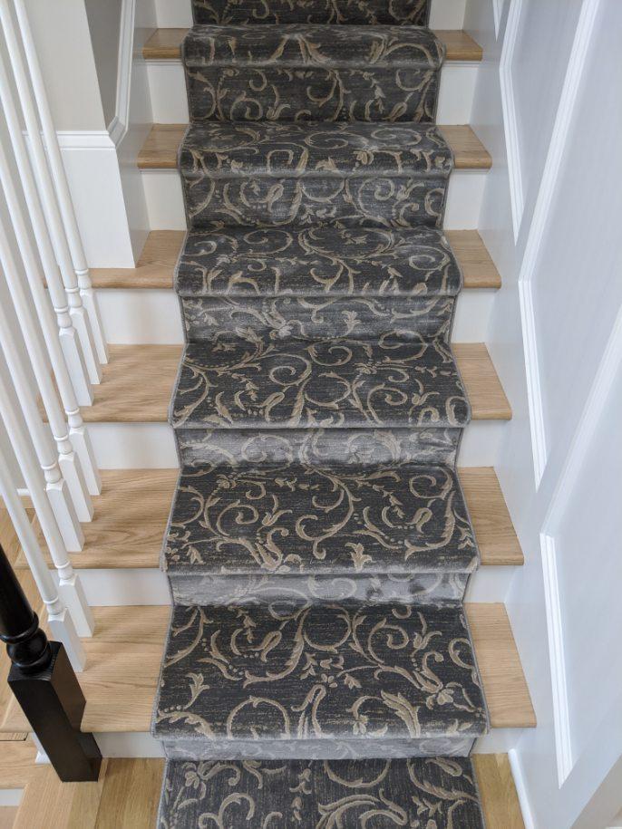 Kane Carpet Julington Imperial Grey Scroll 30Inch Custom Serged Runner Install