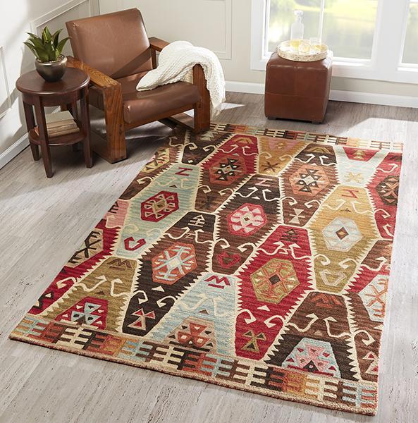 Tangier Area Rugs TAN-02 Red Geometric 100 Wool Hand Hooked From India