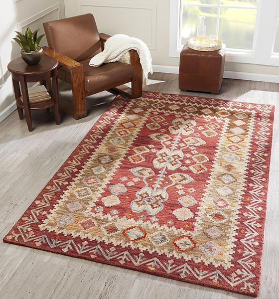 Momeni Area Rugs Tangier Area Rugs Tan-1 Red 100% Wool Hand Hooked From India