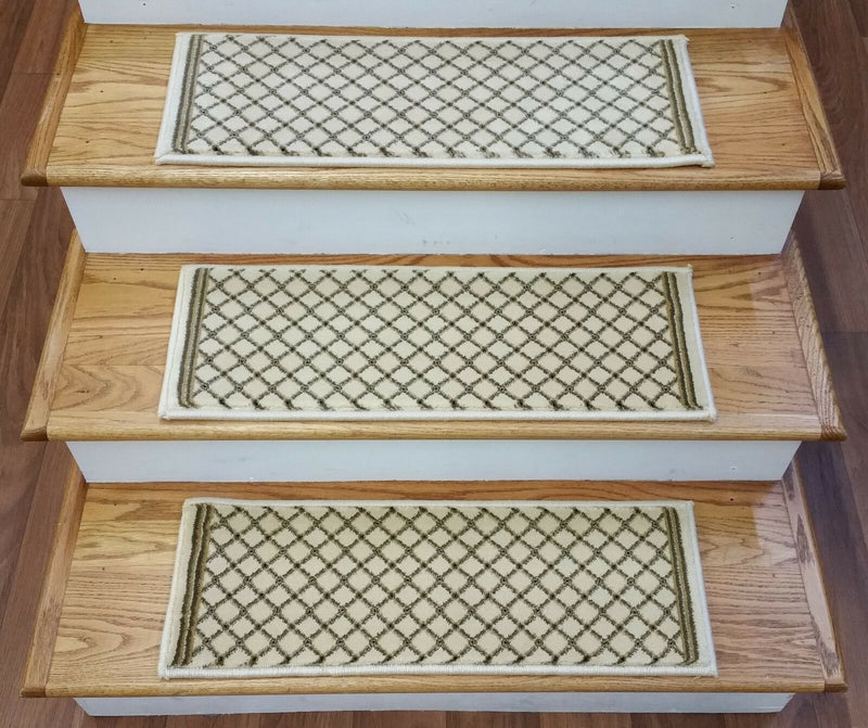 Natco Home Stair Treads Stair Treads 2028 Ivory 33in x 9in Set of 13 With Non Slip Pads