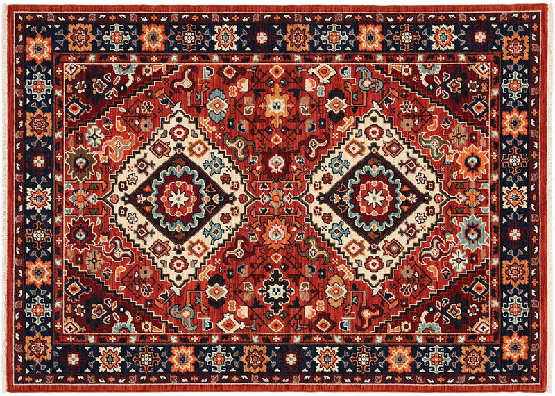 Lilihan Area Rugs 2061V Red Geometric Wool-Nylon Blend In 8 Sizes