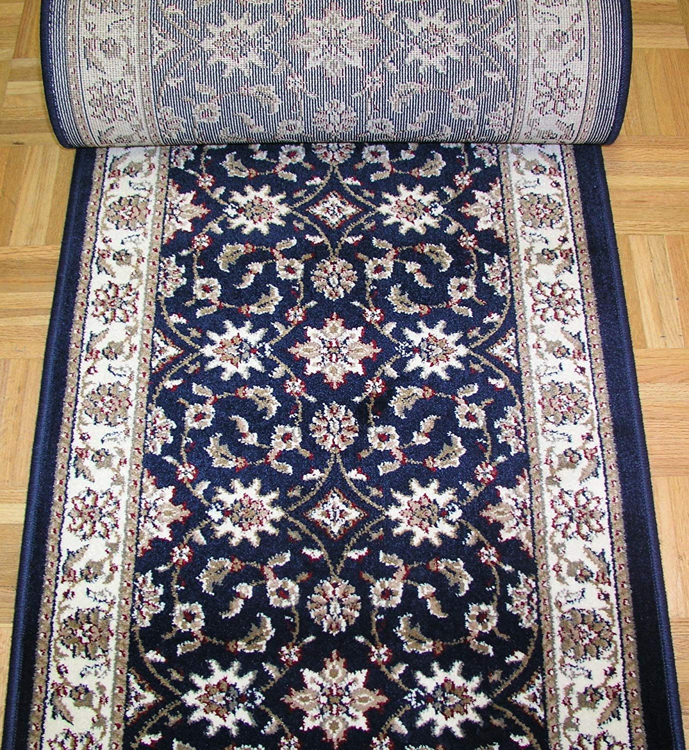 Como 1592 navy Stair Runners Floral-26 inch Sold By the Foot On Sale