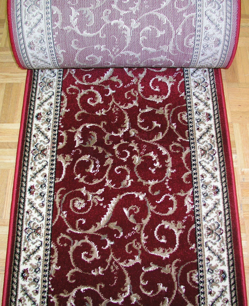 Como 1599 Red Stair Runners Scroll - 26 inch Sold By the Foot