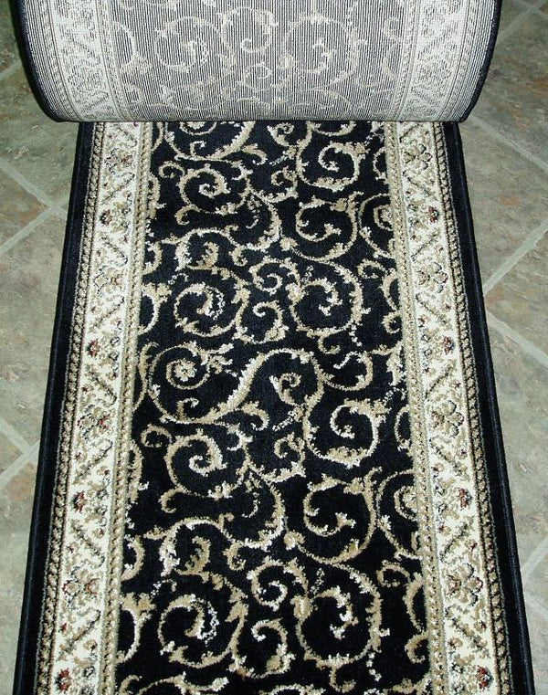 RadiciUsa Stair Runner Como 1599 Black Stair Runner Scroll - 26 inch Sold By the Foot