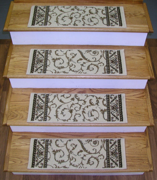RadiciUsa Stair Treads Stair Treads Ivory Como 26in x 9in Set of 13 With Non Slip Pads