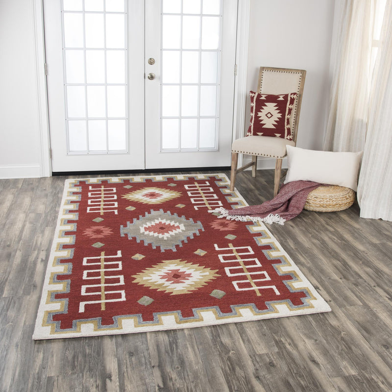 Mesa Area Rugs MZ161B Red Wool Southwest Design in 3 Sizes