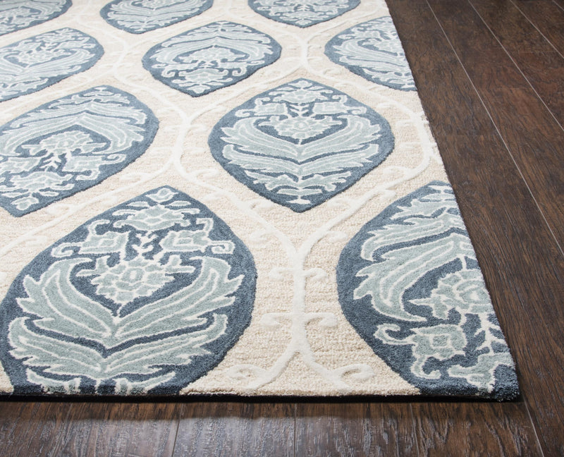 Resonant Area Rugs RS773A Tan-Blue Wool Hand Tufted 5 Sizes