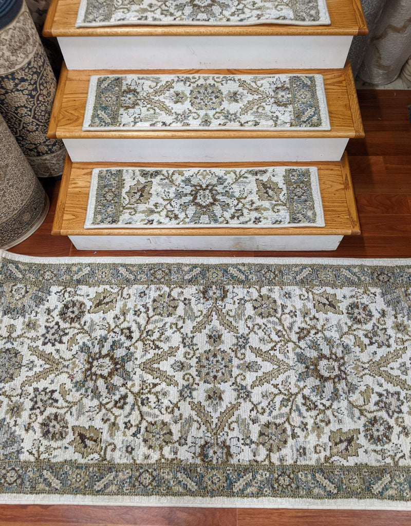 Rug Depot Home Andorra 8918I Ivory Stair Treads 30 in x 9in with Matching Rug Runner
