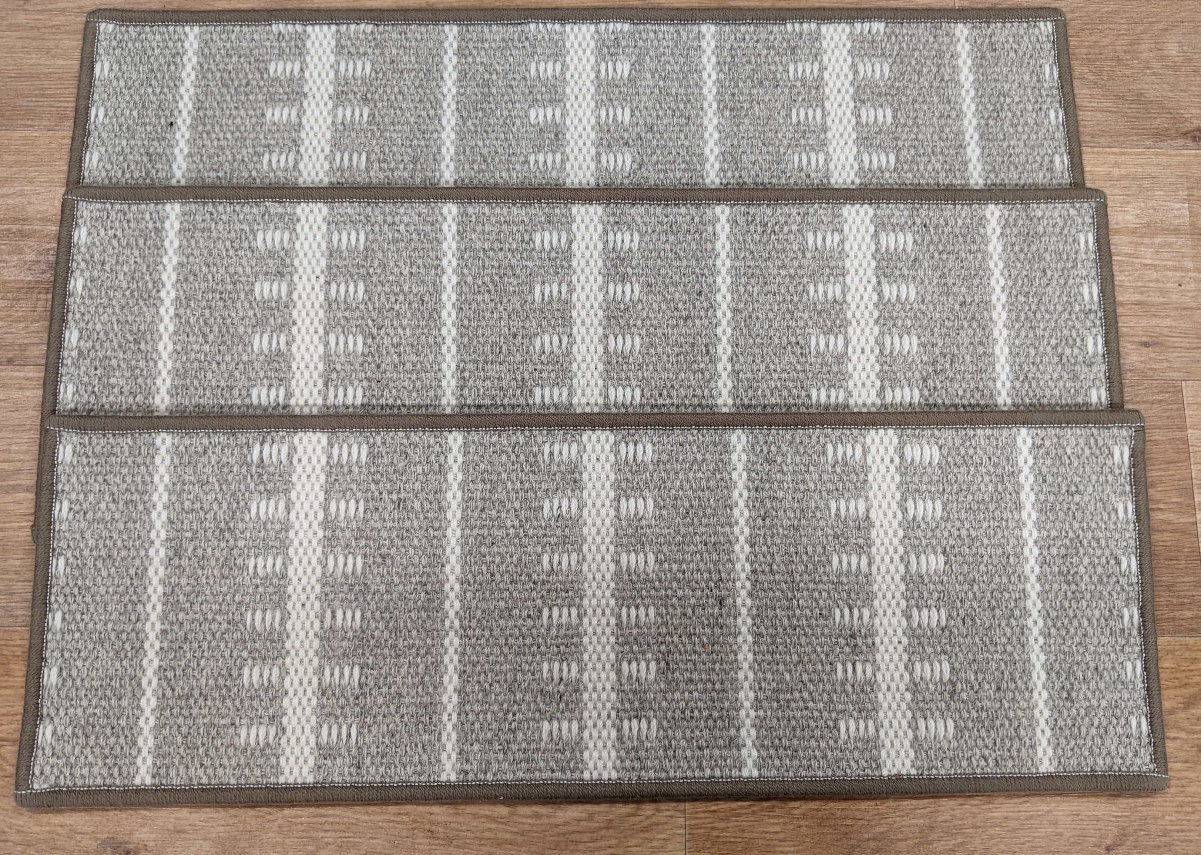 Rug Depot Home Premium Carpet Stair Treads Ticking Stripe Grey Stair Tread 26in x 9in Set of 13 with Non Slip Pads