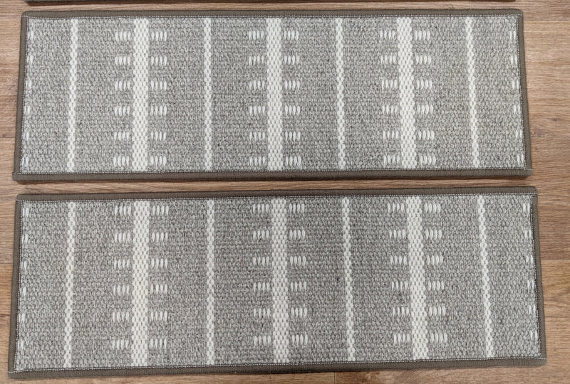 Rug Depot Home Premium Carpet Stair Treads Ticking Stripe Grey Stair Tread 26in x 9in Set of 13 with Non Slip Pads