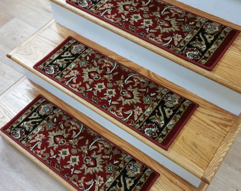 StairTreadsUSA Stair Treads Stair Tread Ankara Red 26inx 9in Set of 14 Pcs With Non Slip Pad Attached
