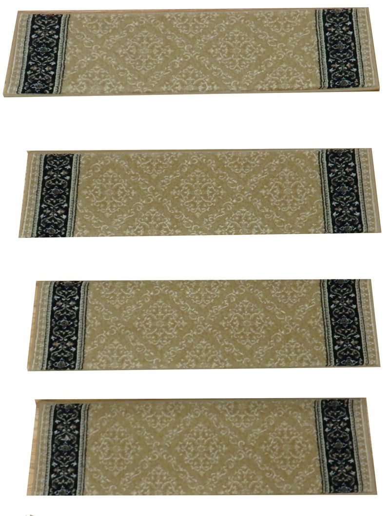 StairTreadsUSA Stair Treads Stair Treads Gold-Black 31in x 9in Wool Set Of 14 Non Slip Pads Attached